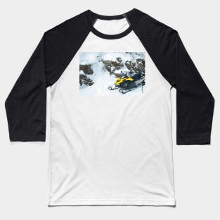 Yellow Snowmobile on Killington Summit Baseball T-Shirt